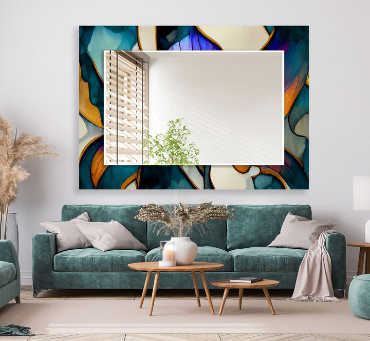 Purple and Green Abstract Wall Mirror Black Wall Mirror
