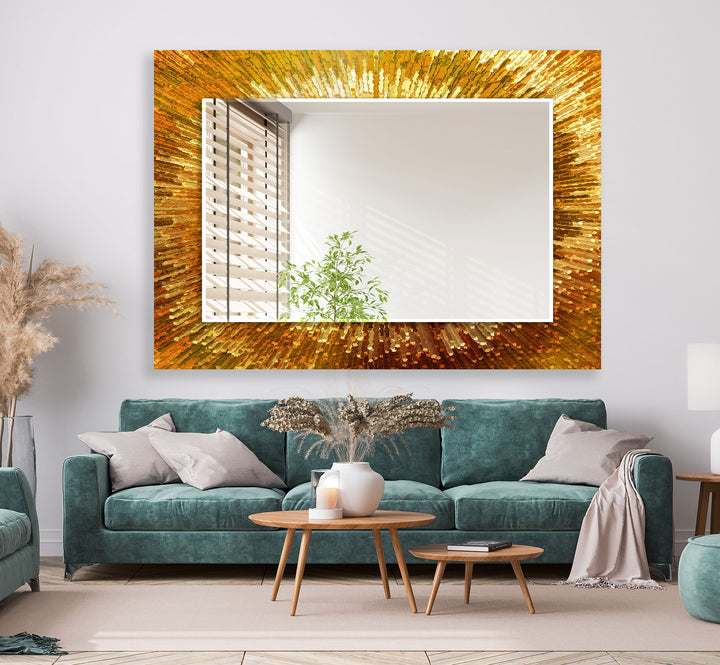 Golden Radiance Glaswandspiegel – Luxe Sunburst Mirror Art 