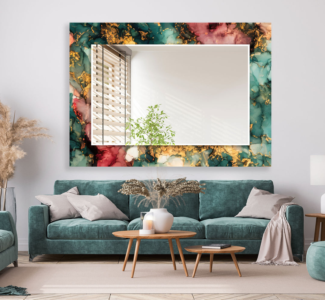 Wandspiegel aus Emerald Fire-Glas – Dekor mit abstraktem Marmoreffekt 
