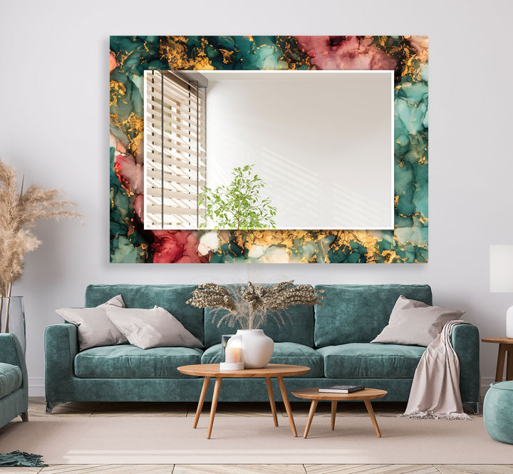 Wandspiegel aus Emerald Fire-Glas – Dekor mit abstraktem Marmoreffekt 