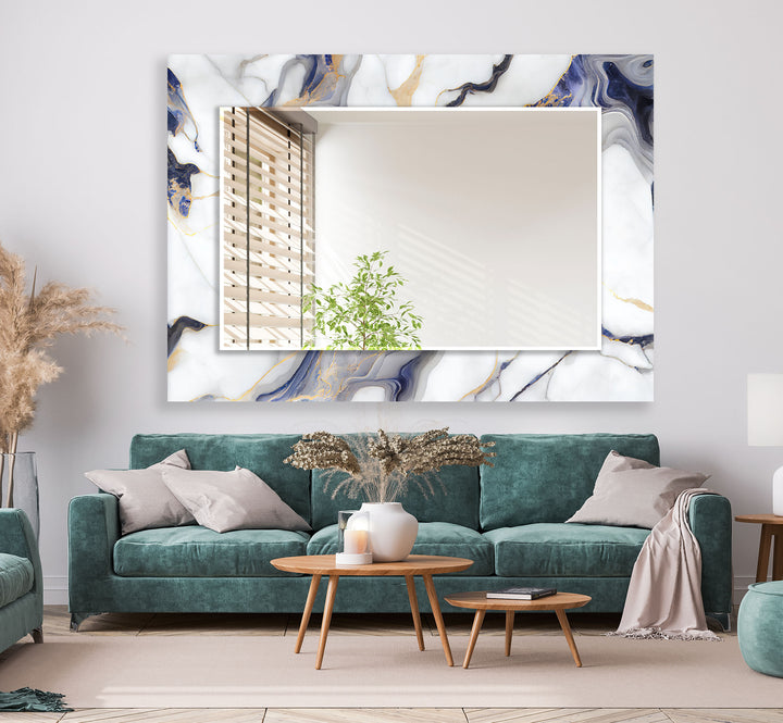 White Marble Glass Wall Mirror – Blue Vein Decorative Accent