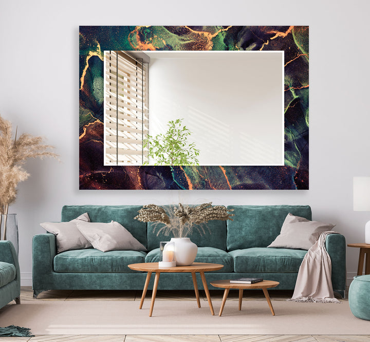 Smaragdgrüner Lava-Wandspiegel – Luxuriöses abstraktes Glasrahmendesign