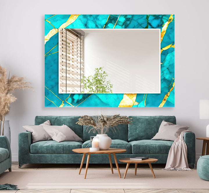 Turquoise Marble Glass Wall Mirror – Bold Coastal Luxe Design