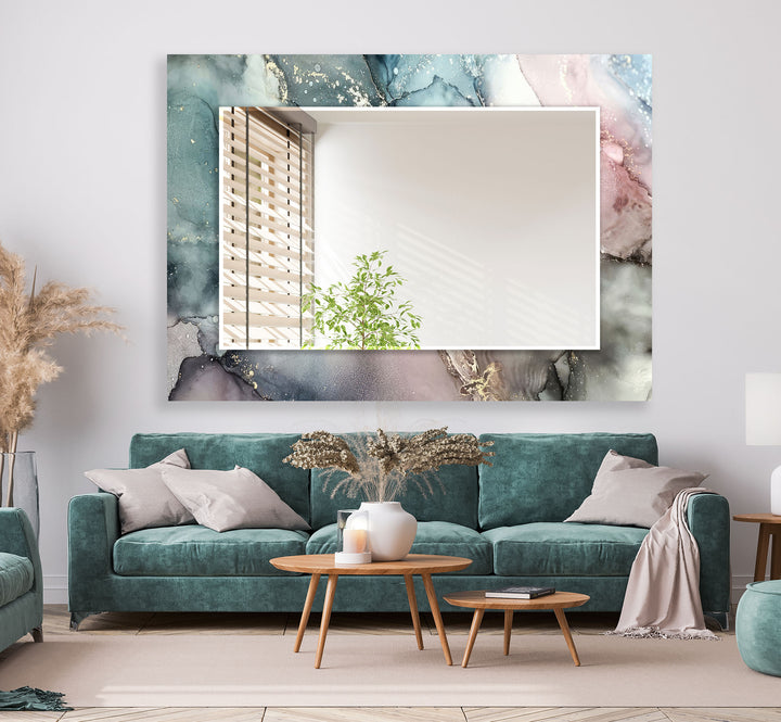 Elegant Marble Glass Wall Mirror – Pastel Abstract Bathroom Decor