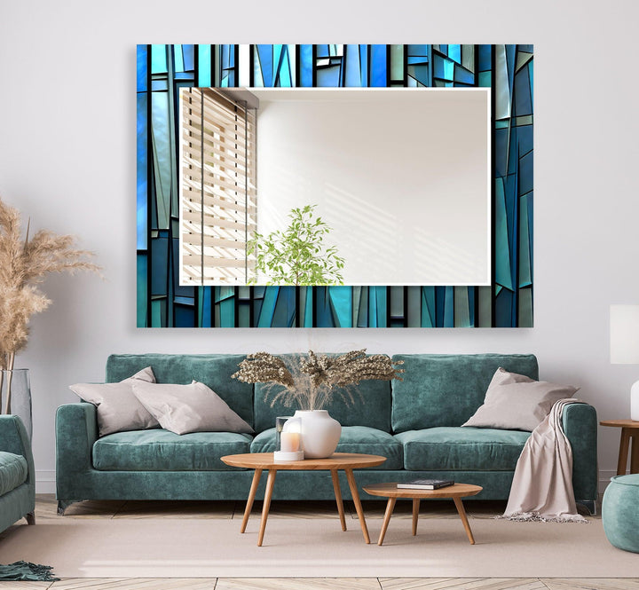 Blue Stained 3D Wall Mirror Bathroom Mirror
