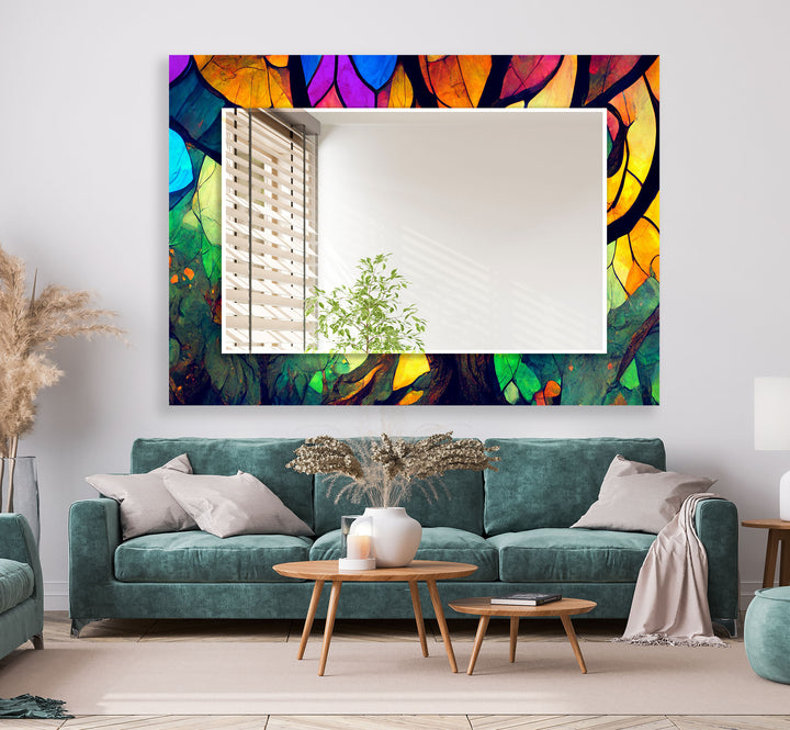 Regenbogenblatt-Glas-Wandspiegel – Lebendiger botanischer Kunstrahmen