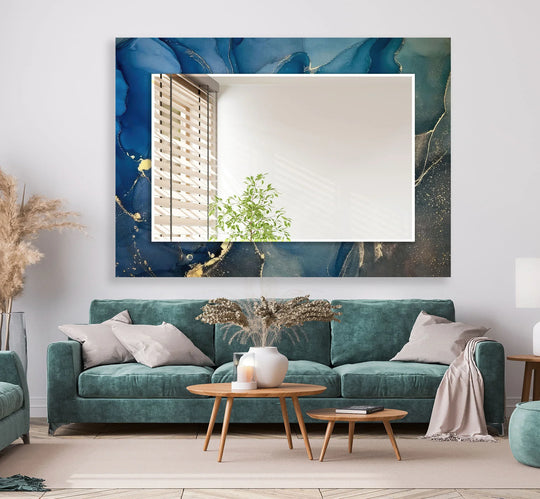 Midnight Blue Marble Glass Wall Mirror – Elegant Luxury Decor - MyPhotoStation