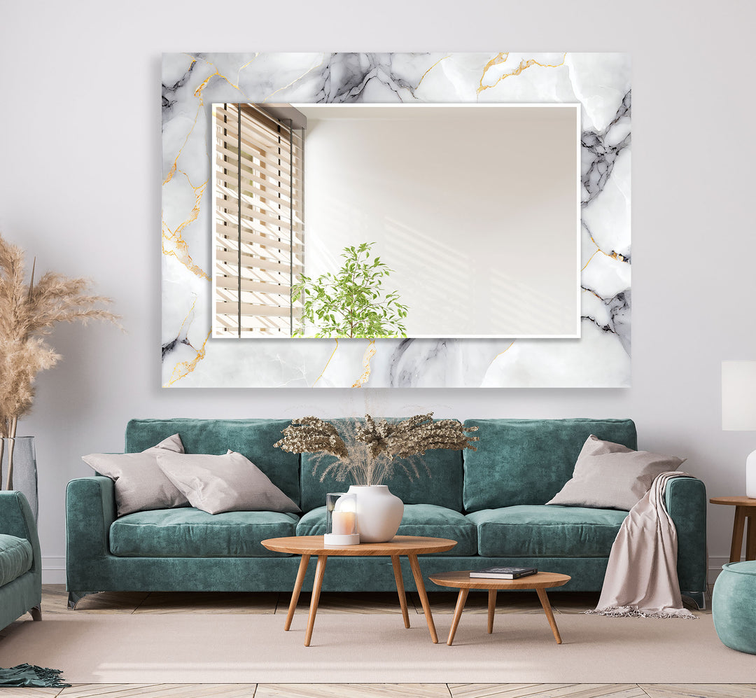 Elegant Marble Frame Glass Wall Mirror for Bathroom Vanity