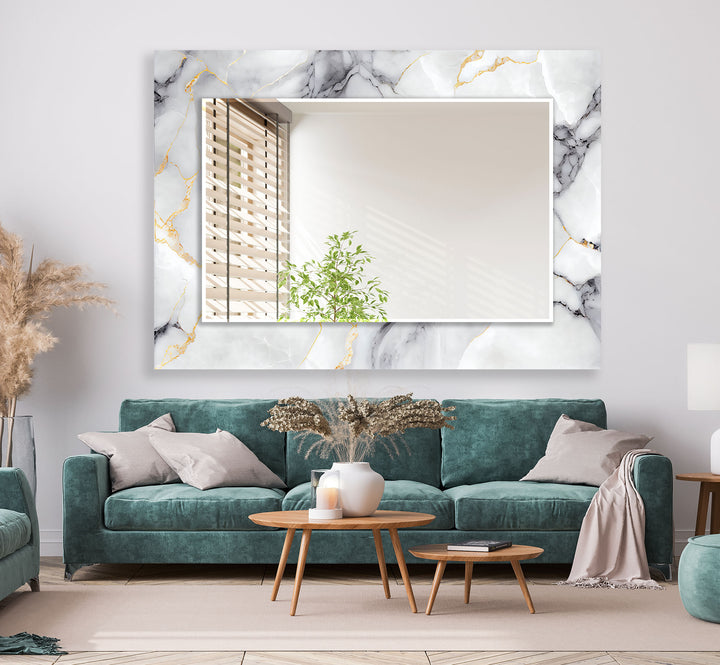 Elegant Marble Frame Glass Wall Mirror for Bathroom Vanity