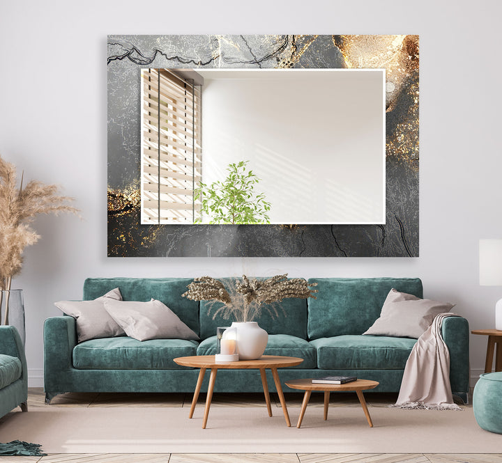 Silberner Wandspiegel aus Rauchglas – Modernes metallisches Marmordesign 