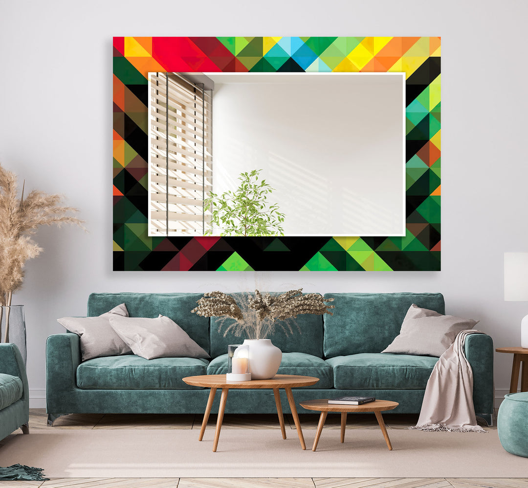 Geometrischer Spectrum-Glas-Wandspiegel – Farbenfrohes, modernes Statement 