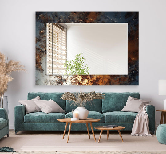 This abstract bronze and silver Large Wall Mirrors product showcases a tempered glass panel with modern artistic design