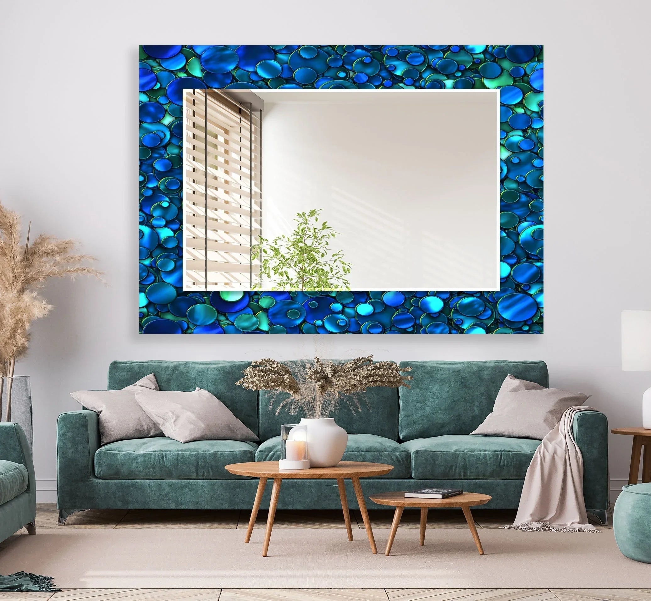 Ocean Blue Mosaic Large Wall Mirror – Elegant & Durable Mirror