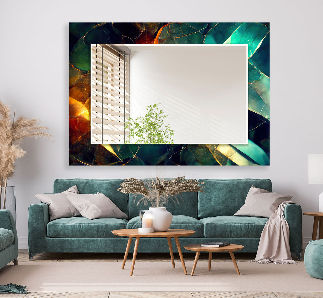 Twilight Gemstone Glass Wall Mirror – Luxe Multicolor Marble Design