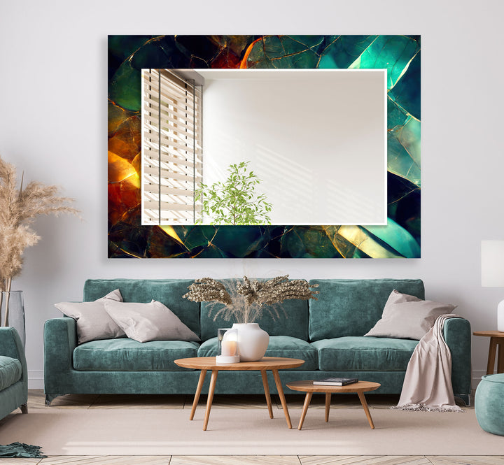 Twilight Gemstone Glass Wall Mirror – Luxe Multicolor Marble Design