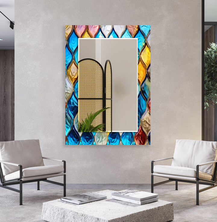 Blue Mosaic Stones Wall Mirrors Round Mirror
