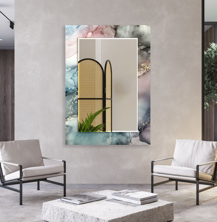 Elegant Marble Glass Wall Mirror – Pastel Abstract Bathroom Decor