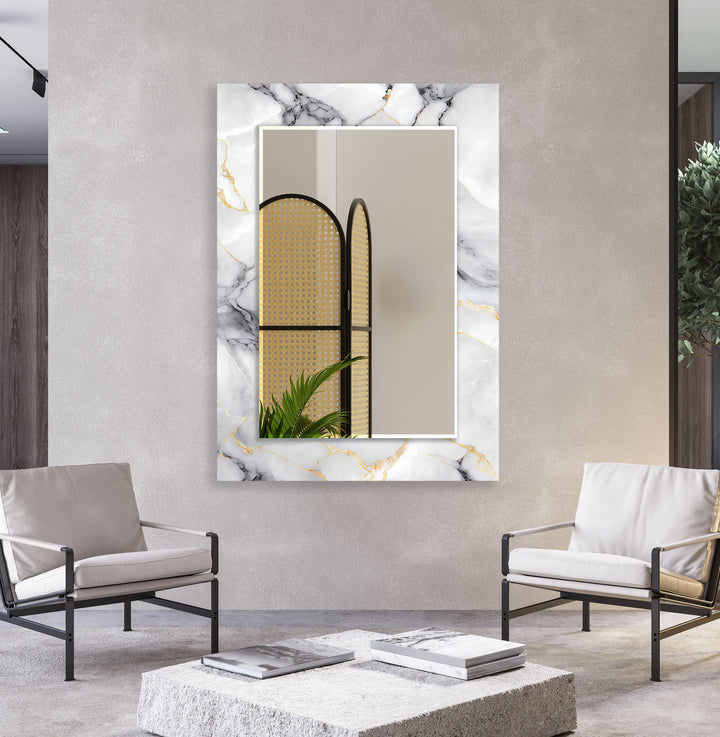 Elegant Marble Frame Glass Wall Mirror for Bathroom Vanity