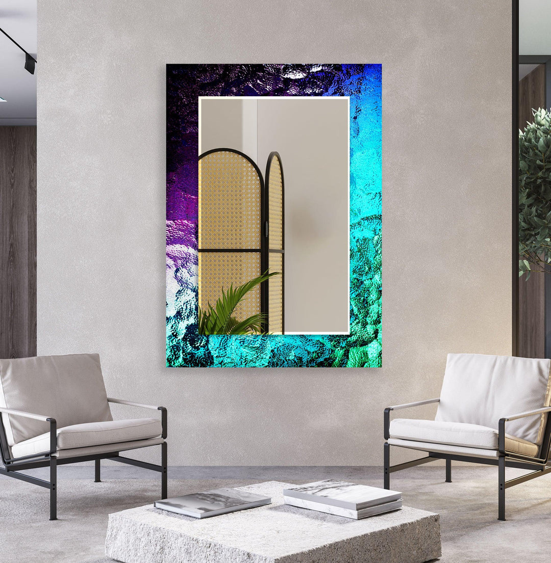 Iridescent Glow Glass Wall Mirror – Modern Blue & Purple Design - MyPhotoStation