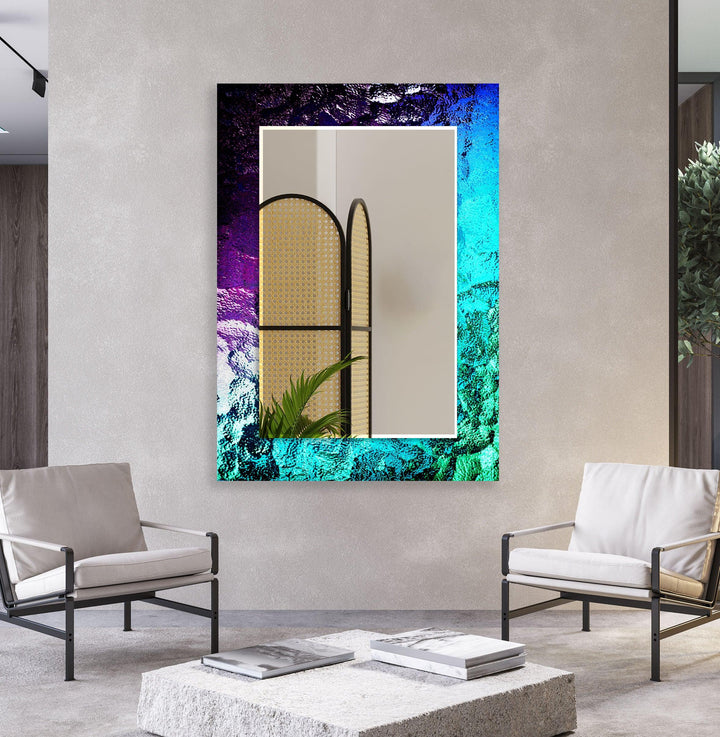 Iridescent Glow Glass Wall Mirror – Modern Blue & Purple Design - MyPhotoStation