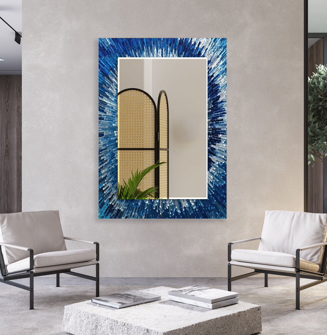 Ocean Burst Glass Wall Mirror – Modern Blue Radiance Design