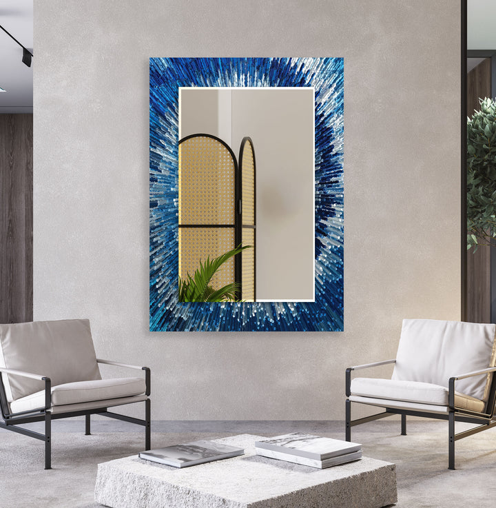 Ocean Burst Glass Wall Mirror – Modern Blue Radiance Design