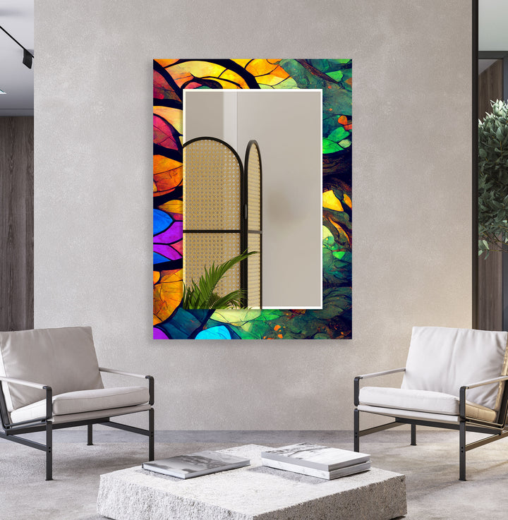 Regenbogenblatt-Glas-Wandspiegel – Lebendiger botanischer Kunstrahmen