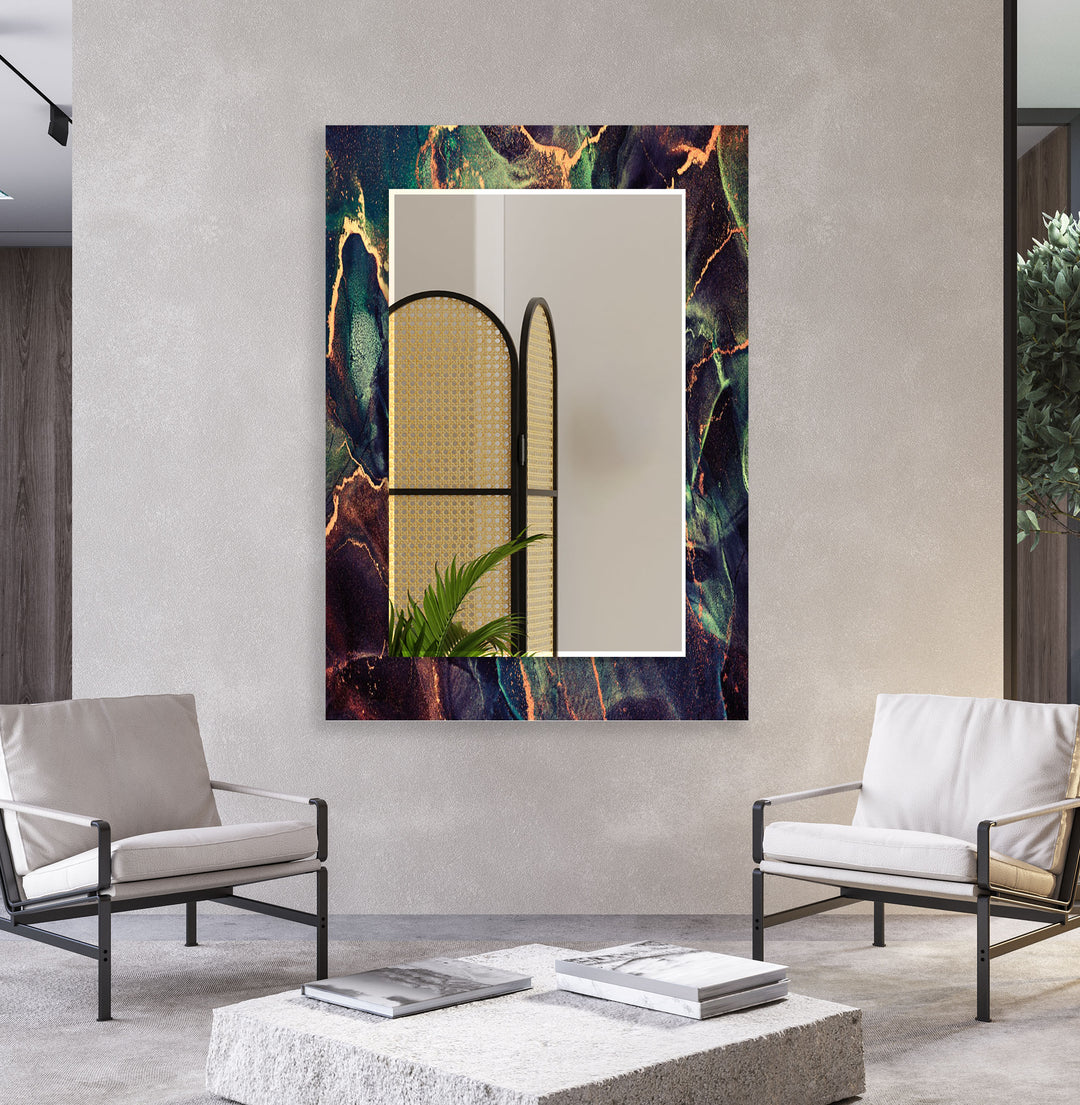 Smaragdgrüner Lava-Wandspiegel – Luxuriöses abstraktes Glasrahmendesign