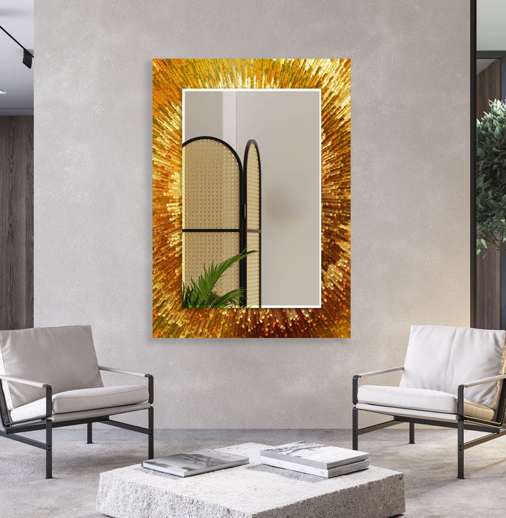 Golden Radiance Glaswandspiegel – Luxe Sunburst Mirror Art 