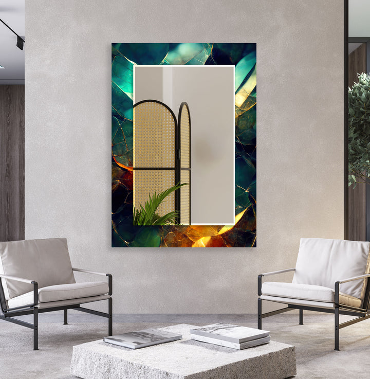 Twilight Gemstone Glass Wall Mirror – Luxe Multicolor Marble Design