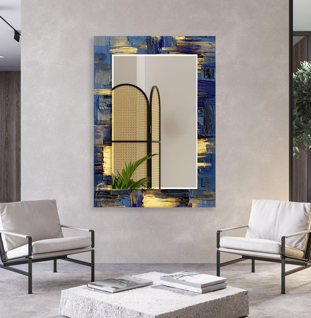 Blue & Yellow Painting Wall Mirror Stained Glass Wall Mirror
