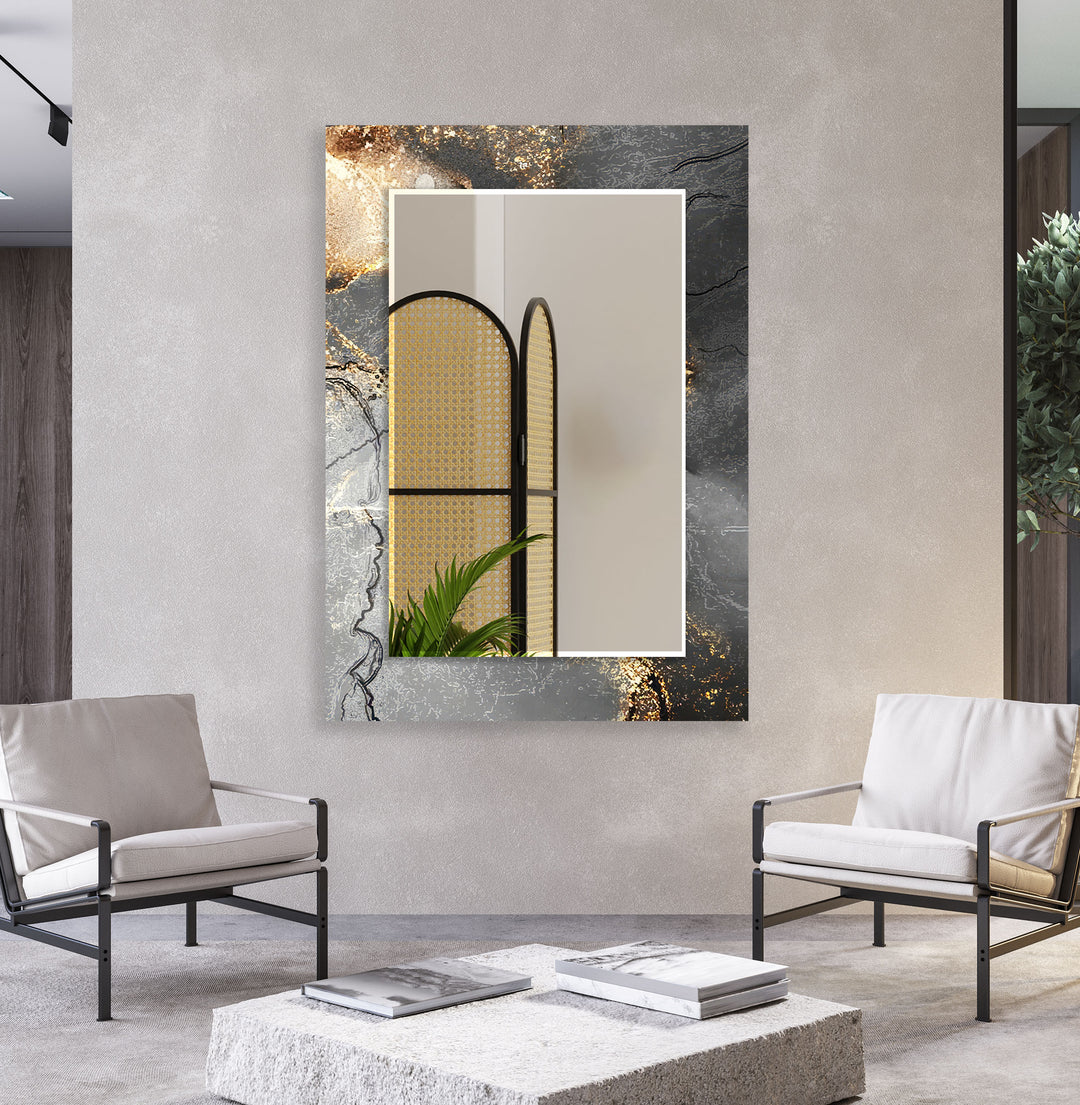 Silberner Wandspiegel aus Rauchglas – Modernes metallisches Marmordesign 