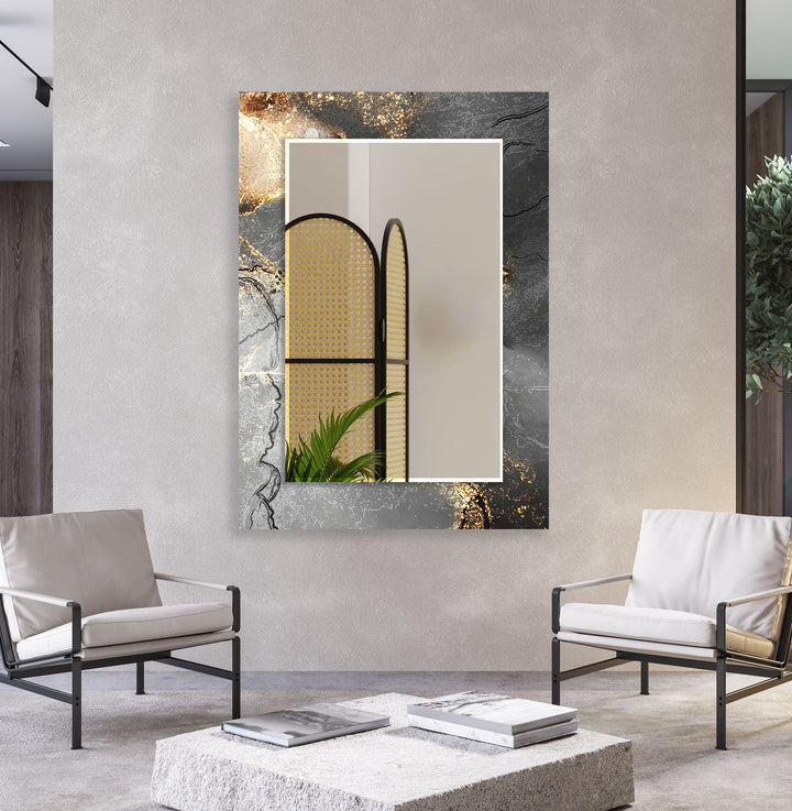 Silberner Wandspiegel aus Rauchglas – Modernes metallisches Marmordesign 