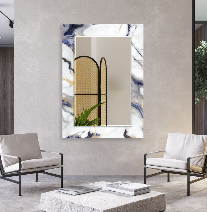 White Marble Glass Wall Mirror – Blue Vein Decorative Accent