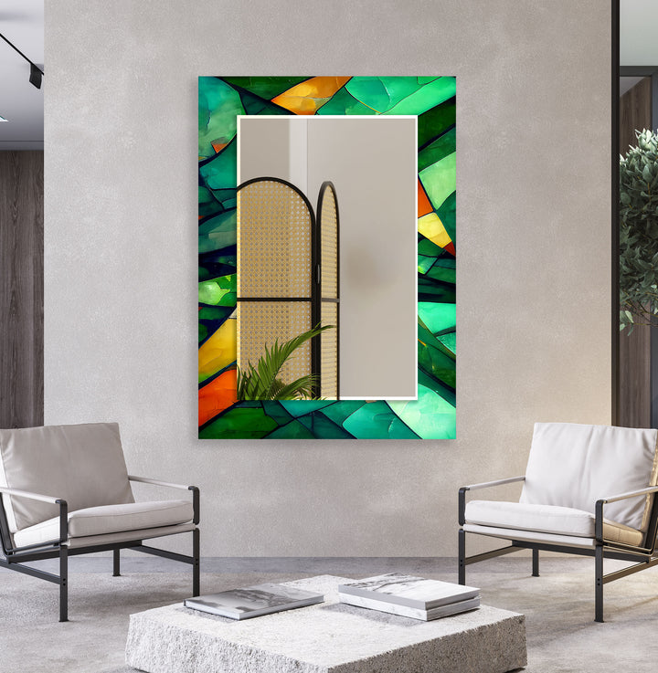Smaragdgrüner Wandspiegel aus Buntglas – Art Deco grüner Rahmen