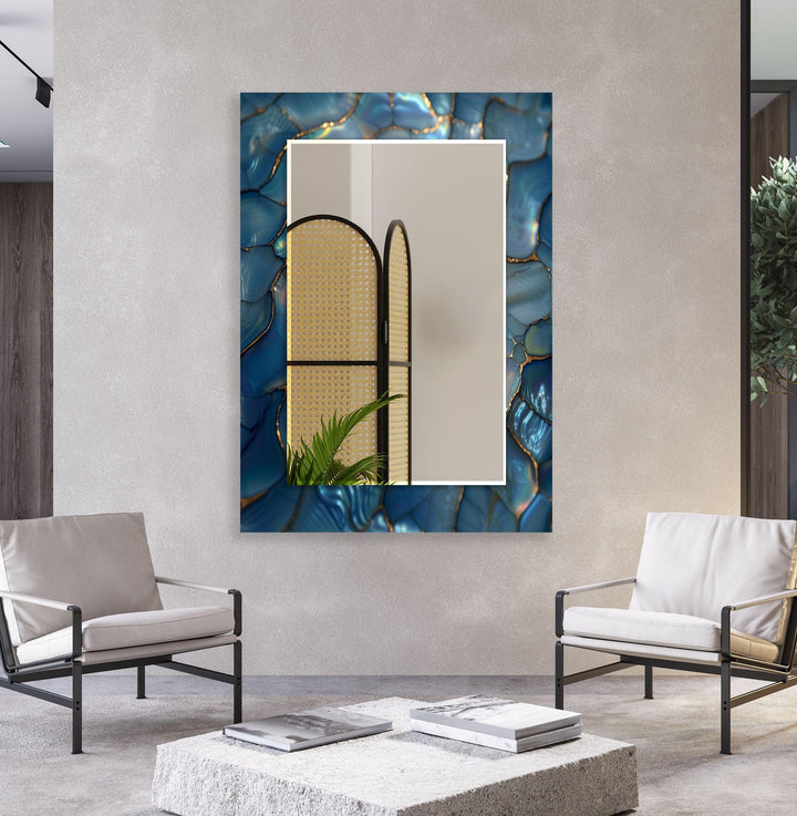 Cracked Blue & Golden Wall Mirror mirror wall art
