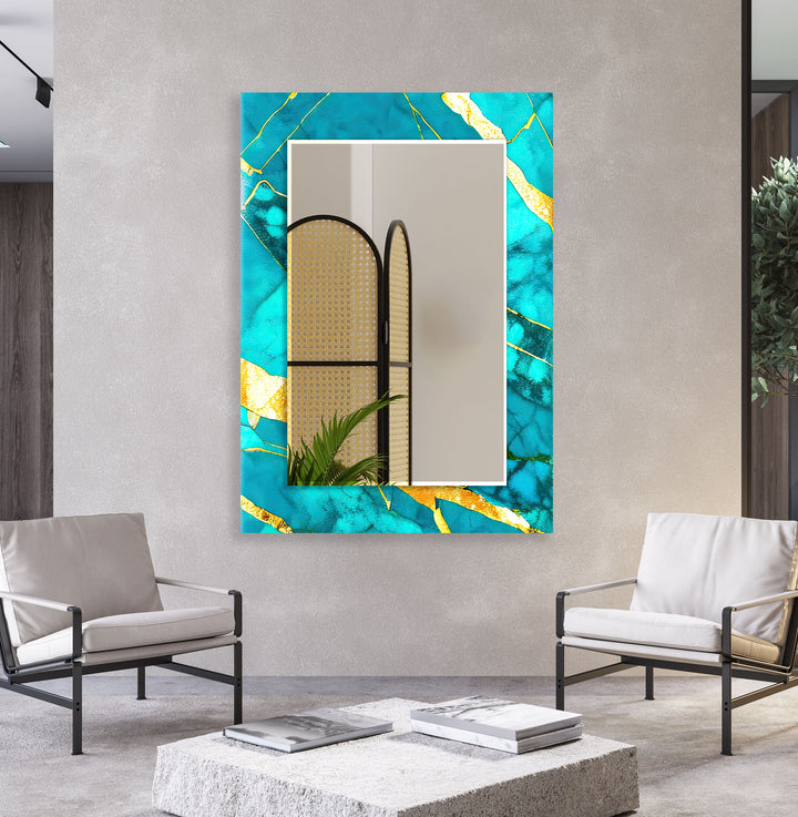 Turquoise Marble Glass Wall Mirror – Bold Coastal Luxe Design