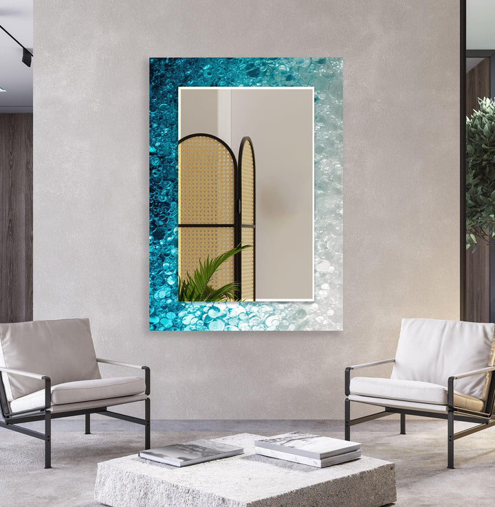 Blue Abstract Bubbles Wall Mirror white framed mirror
