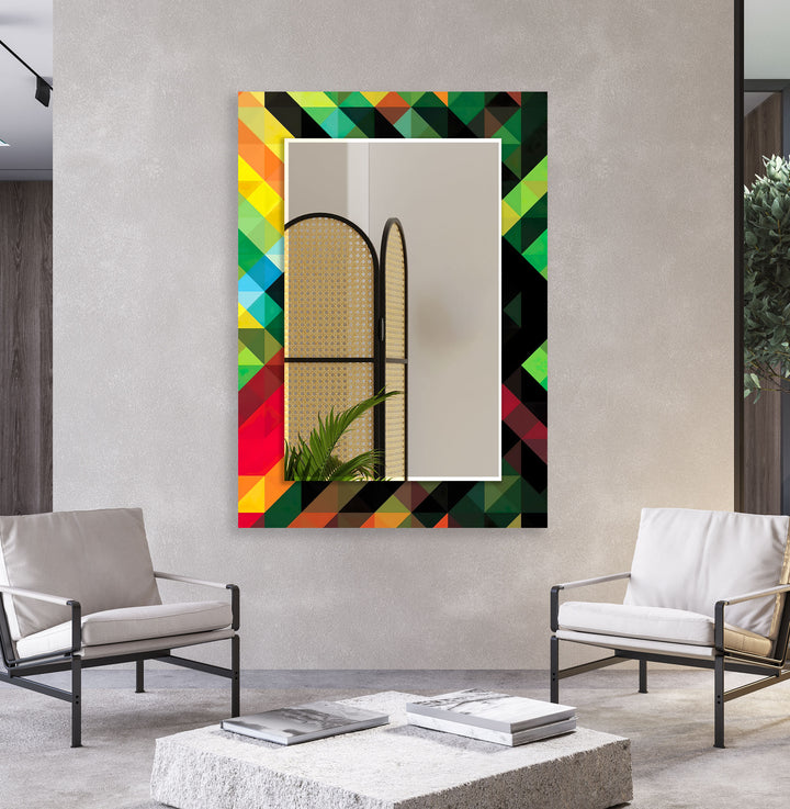 Geometrischer Spectrum-Glas-Wandspiegel – Farbenfrohes, modernes Statement 