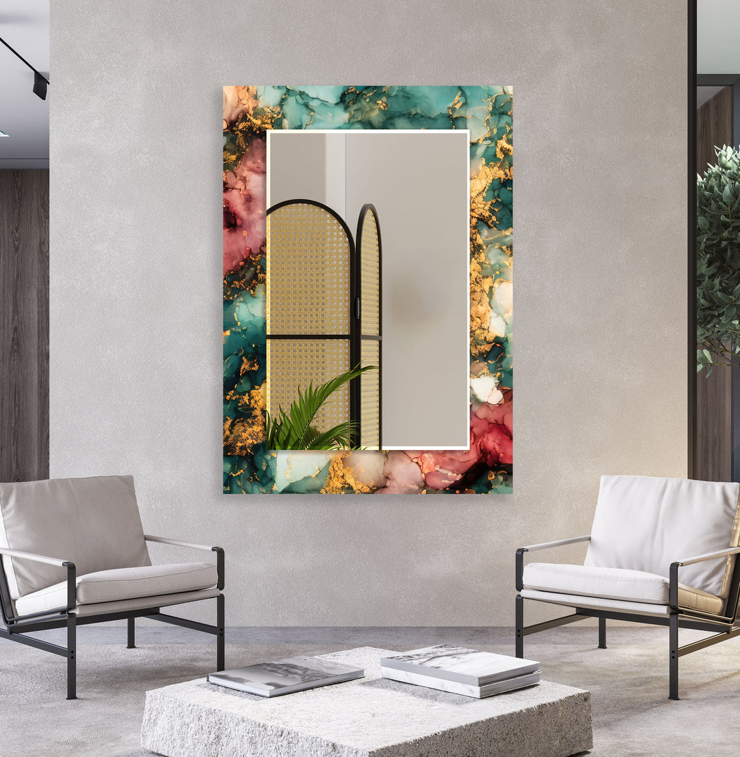 Wandspiegel aus Emerald Fire-Glas – Dekor mit abstraktem Marmoreffekt 
