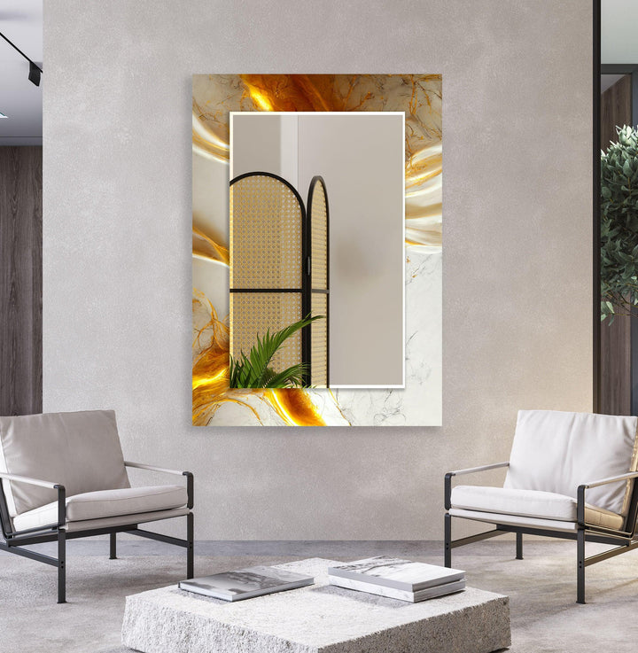 Golden Transition Marble Wall Mirror Living Room Wall Mirror

