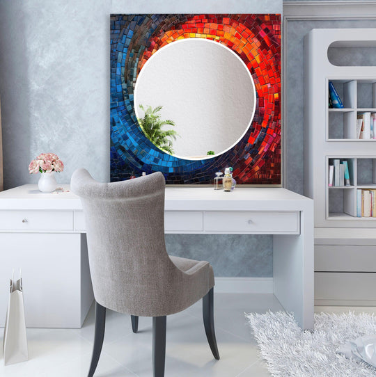 Red and Dark Blue Mosaic Wall Mirror white mirror
