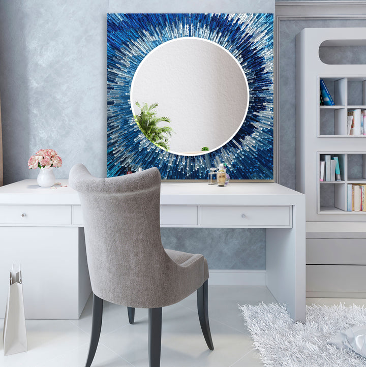 Ocean Burst Glass Wall Mirror – Modern Blue Radiance Design