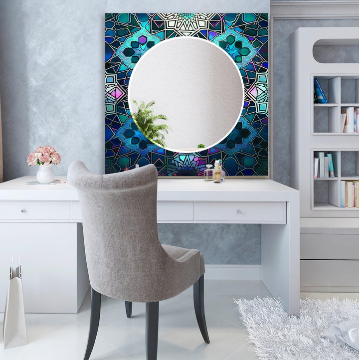 Dark Blue Design Abstract Wall Mirror Rectangle Wall Mirror
