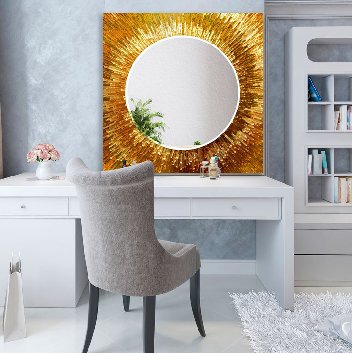 Golden Radiance Glaswandspiegel – Luxe Sunburst Mirror Art 