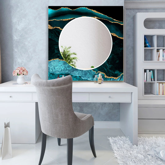 Ocean Gold Wave Wall Mirror – Elegant Teal and Marble Glass Frame - MyPhotoStation
