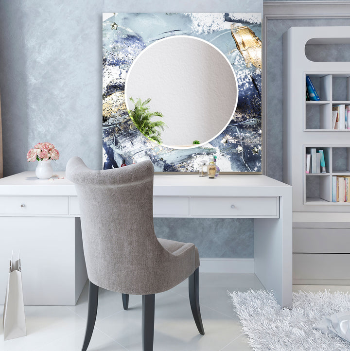 Stardust Splash Glas-Wandspiegel – Blau-Gold-Abstraktes Design 