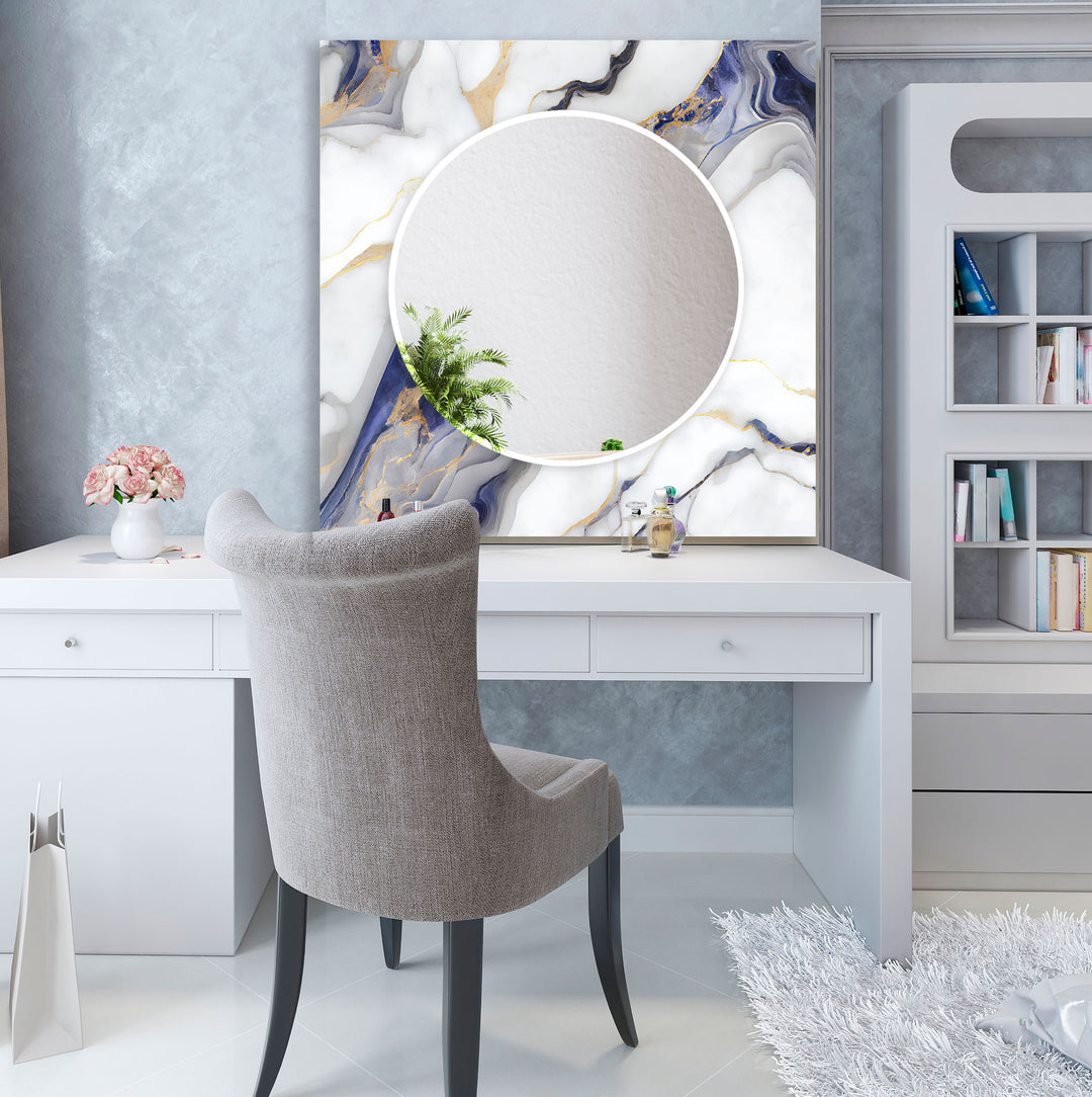 White Marble Glass Wall Mirror – Blue Vein Decorative Accent
