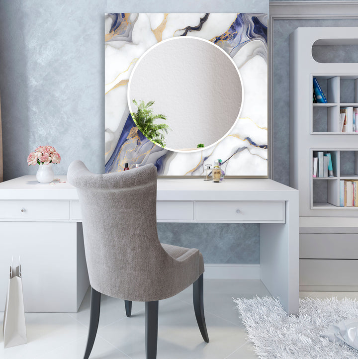 White Marble Glass Wall Mirror – Blue Vein Decorative Accent