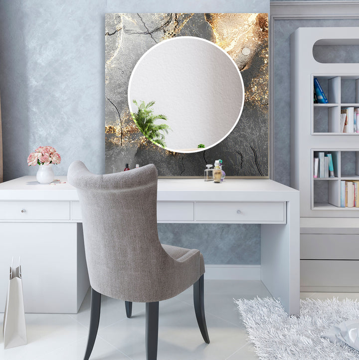 Silberner Wandspiegel aus Rauchglas – Modernes metallisches Marmordesign 